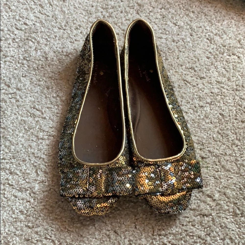 Kate Spade Gold Sequin Bow Flats